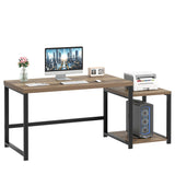 FOLUBAN 63 Inch Large Computer Desk with Printer Space & PC Tower Stand, Modern Wood Home Office Desk Workstation with Storage Shelves, Writing Study Gaming Table, Rustic Oak