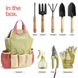 Gardening Tools Set of 10 - Complete Heavy Duty Garden Tools Set with Fashion Handbag - Durable Gardening Supplies Kit
