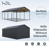 PHI VILLA 12x20 Carport, Metal Carports Canopy with Sidewalls Heavy Duty