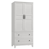 GarveeHome Armoire Wardrobe Closet with 2 Drawers,72 in Wooden Wardrobe Cabinet with Hanging Rod, Tall Clothing Armoire Cabinet with Doors and 18 Adjustable Shelves for Bedroom, Clothes, Rustic White
