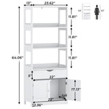 DICTAC Kitchen Pantry Storage Cabinets Freestanding Tall Bathroom Cabinet with Shelves and Drawer 64''H Sideboard Microwave Space Cupboard Organizer for Home Office,White, 23.62x13x64.06inch