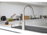 Lava Odoro Brushed Nickel Kitchen Faucet with Pull Down Sprayer, Modern Kitchen Sink Faucet Single Hole Faucet for Kitchen Sink with 2-Function Spray Head, KF1120-BN