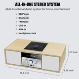 Bluetooth Stereo System for Home with CD Player, Vintage Wooden Hi-Fi Music System with Bluetooth, FM Radio, AUX & USB Input, Remote Control, Compact Radio & Stereo
