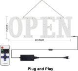 USA Flag 40"x14" Extra Large LED Open Signs for Business with Remote, Super Bright Unique Design Open Sign with Hanging Installation, High Visibility Open Sign for Stores Bar Hotel Retail Shops Salon Restaurant Office
