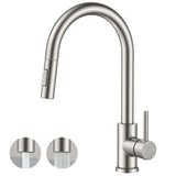 FORIOUS Kitchen Faucet with Pull Down Sprayer, Classic Single Hole Kitchen Sink Faucet with Deck Plate, Brushed Nickel Single Handle, High Arc Stainless Steel for RV Bar Farmhouse Laundry Outdoor