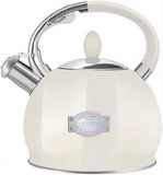 RETTBERG Tea Kettle for Stovetop Induction Whistling Tea Kettles 2.64 Quart Retro Food Grade Stainless Steel Teapots with Cool Touch Handle Creamy White