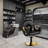 MIMWOW Salon Barber Chair, Reclining Salon Chair for Hair Stylist, Hair Salon Chair with Heavy Duty Hydraulic Pump, 360 Swivel Styling Braiding Hairdresser Chair for Home Barbershop, Black Gold