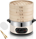 RKUVPAE Electric Food Steamer for Cooking Vegetable Steamer with 2-Tier Bamboo Steamer with 60 Min Timer Auto Shut-Off & Boil Dry Protection 1500W