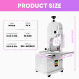1500W Electric Bone Meat Cutter Machine, Bone Saw for Butchering Home Use and Commercial Use, Cutting Thickness 0.04-7.8'', Stainless Steel Work Table Bone Cutter Machine for Beef Pork Chicken Fish