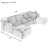 127'' Modular Boneless Couch,U Shaped Sectional Sofa for Living Room-Black