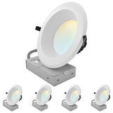 LUXRITE 8" Inch Commercial LED Recessed Light with J-Box, 5 CCT Options 2700K-5000K, 3 Wattages 50/65/80W, 0-10V TRIAC Dimmable, CRI90, 5000/6500/8000 Lumens, 120-277V, Wet Rated, IC Rated (4 Pack)