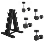 CAP 100 LB Coated 12-Sided Chrome Handle Dumbbell Weight Set with Vertical Rack