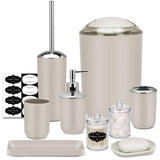 IMAVO Bathroom Accessories Set,Beige Bathroom Set,9 Pieces Bathroom Accessory Set,Tray,Qtip Holders,Toilet Brush,Trash Can for Bathroom Décor and Home Gifts