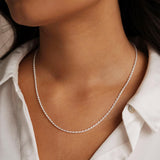 Porment 925 Sterling Silver Rope Chain Necklace-Stacking Real Silver Chain-Solid Italy Rope Necklace- Mens Necklace Women Necklaces Gift Perfect for Sensitive Skin（16in 1.5mm）