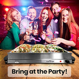 Nutrichef Professional Stainless Steel Buffet Warmer Server with 3 Trays | Portable Hot Plate Food Warmer Station for Parties & Events | Easy to Clean | 3 See-through lids | Max Temperature 175F