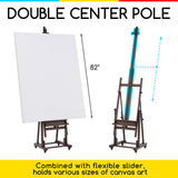 MEEDEN Extra Large H-Frame Studio Easel - Solid Beech Wooden Artist Professional Heavy-Duty Easel, Painting Art Easel Stand with 4 Premium Locking Silent Caster Wheels, Hold Max 82", Walnut