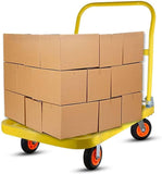 Carts with Wheels,Bright Yellow Heavy Duty Dolly Steel Push Truck Folding Flatbed Cart