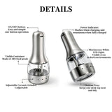 Electric Salt and Pepper Grinder Mill Set, 90ml Rechargeable Automatic Salt and Pepper Shakers with Dusty Tray, LED Lights, 5 Adjustable Coarseness for Kitchen, Outdoor Birthday Gifts for Women Mom