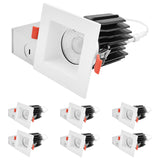 LUXRITE 3 Inch LED Regressed Canless Spotlight + Square White Interchangeable Trim, 5CCT 2700K-5000K, Twist N' Lock, Recessed Lighting, 15W, 1250LM, CRI90, Dimmable, 60° Beam, IC & Wet Rated (6 Pack)