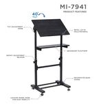 Mobile Stand Up Desk, Portable Podium and Presentation Lectern Height-Adjustable Multi-Purpose Standing Workstation,Black. Mount-It!