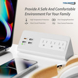 Kable Kontrol Desk Clamp Power Strip with USB-C Port, Nightstand Charging Station, 3 AC Outlets, 3 USB-A Ports, Fast Charger, Easy Installation for Home, Offices, Hotels – 4.9 Ft, White, 1 Pc