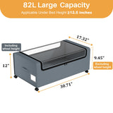 Webetop 12 inch Under the Bed Storage Bins with Clear Lid, Under Bed Storage Containers with Wheels for Underneath Small Spaces Dorms, Blankets (2 Pack, Grey, 30.7"x17.3"x12")