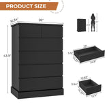 DICTAC Black Tall Dresser for Bedroom with 6 Drawers, 43.9" Tall Dressers & Chests of Drawers, Modern Wood Closet Organizer and Storage Cabinet, Large Vertical Dresser for Bedroom, Closet, Hallway