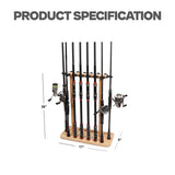 VEYWANE Fishing Rod Storage Racks, 100% Wood Floor Stand Fishing Pole Holders for Garage of 14 Rods or Combos