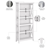 Bush Home Tall 5 Shelf Bookcase for Living Room or Home Office, Large Bookshelf, Modern Farmhouse Style, Key West Collection, Pure White Oak