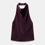 Maohao Women's Silk Satin Tank Tops Halter Draped Front Sexy Backless Womens Summer Tops Elegant Camisole Tops (Burgundy,M)