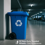 Getzi Blue Recycle 95-Gallon Wheeled Rectangular Trash Can with Hinged Lid