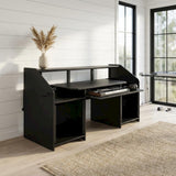 Bison office Industrial-Style Metal Wood Veneer Music Studio Desk, Music Production Workstation Study Writing Home Office Computer Desk, Black