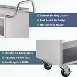 18" x 30" Commercial NSF Stainless Steel Utility Cart with Enclosed Base and Open Front - 4 Shelves, Heavy Duty Mobile Service Cart, Rolling Cart for Kitchen, Catering, Restaurant Storage