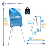 Lightweight Aluminum Telescoping Display Easel, 70 Inches, Silver