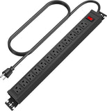 HHSOET Rotating 12 Outlet Surge Protector Power Strip 1200J, 10FT, Black, 2