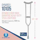 Dynarex Bariatric HD Steel Tall Adult Crutches - Extra Heavy Duty Bariatric Crutches with Underarm Pads, Adjustable Hand Grips, Anti-Slip Tips - 1000lbs Capacity, 1 Pair