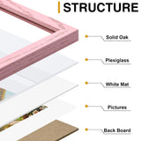decorUhome Solid Oak Wood 8x10 Picture Frame, Display Pictures 5x7 with Mat or 8x10 without Mat, Wall & Tabletop Display Photo Frame, Pink, 1 Pack