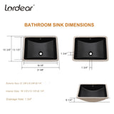 Lordear Undermount Black Bathroom Sink 21x15 Inch Bathroom Vanity Sinks Undermount Rectangle Black Porcelain Ceramic Bathroom Under Counter Lavatory Vanity Sink Basin with Overflow