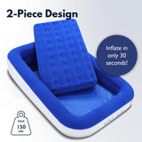 King Koil Luxury Toddler Inflatable Child Airbed, Travel Bed with Built-in Safety Bumper, Portable Air Mattress for Kids, Includes High-Speed Pump - Blue