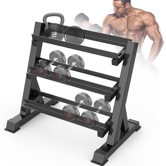 THERUN 1100lbs Adjustable 3 Tier Dumbbell Rack Stand, Hex dumbbells Hand Weights Rack Dumbbell Holder Home Gym Storage Organizer, Reverse Install Available (Rack Only) THERUN