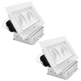 LUXRITE 2-Head Regressed Trimless Gimbal LED Recessed Spotlight, 360°+15° Swivel Rotation, 5CCT 2700K-5000K, CRI90, 30W, 2000 Lumens, 60° Beam, Rectangle White, Dual Dimmable, IC & Wet Rated (2 Pack)