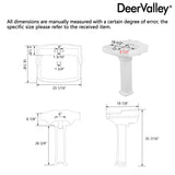 DeerValley Dynasty 23x19 Inch White Pedestal Sink, Ceramic Bathroom Sink with Overflow and Backsplash, DV-1P522