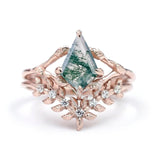 10k 14k 18k gold 1.5 ct Moss Agate Engagement Ring Set Heart shape Moss Agate Wedding Ring Set Gold For Valentines day Chirstomas (rose gold)
