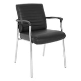 Office Star FL Series Faux Leather Padded Guest Chair with Built-in Lumbar Support, Black with Chrome Frame