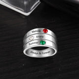 Oseew Personalized 3 Round Birthstone Ring for Women 10K 14K 18K Solid Gold Engraved Name Birthstone Ring Birthday Christmas Mother's Day Jewelry Gifts for Her