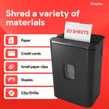 Staples 20-Sheet Micro-Cut Paper Shredder, High-Security Document & Credit Card Shredding for Offices