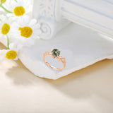 Oseew Natural Moss Agate Ring for Women 10K/14K/18K Solid Gold/Sterling Silve Round Cut Green Moss Agate Engagement Ring Personalized Wedding Promise Ring for Women(Rose Gold)