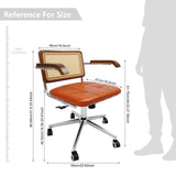 Height-Adjustable Office Chair with Wheels, Wood Armrest & Walnut Back