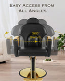 Black and Gold Salon Barber Chair, Reclining Salon chair for Hair Stylist for Home, Barber Chair with Hydraulic Pump, 360° Swivel, Beauty Hairdresser Chair Equipment for Spa, Tattoo, and Shampoo