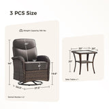 Luxury Outdoor Swivel Rocker Patio Chairs with 6-Inch Thick Cushions, High Back Swivel Glider Patio Chairs, 3PCS Wicker Outdoor Furniture Set for Porch, Patio, Yard, Deck, Poolside, Brown/Grey